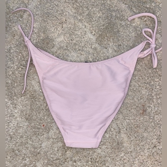 J. Crew NWT Ribbed Curved Waist Cheeky String Bikini Bottom Size M Pink 80s - Picture 2 of 5